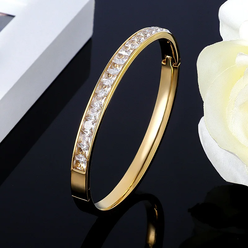 

Classic Brand Gold Silver Color Bangles for Women Fashion Full White CZ Crystal Around Bracelets & Bangle For Women And Girls