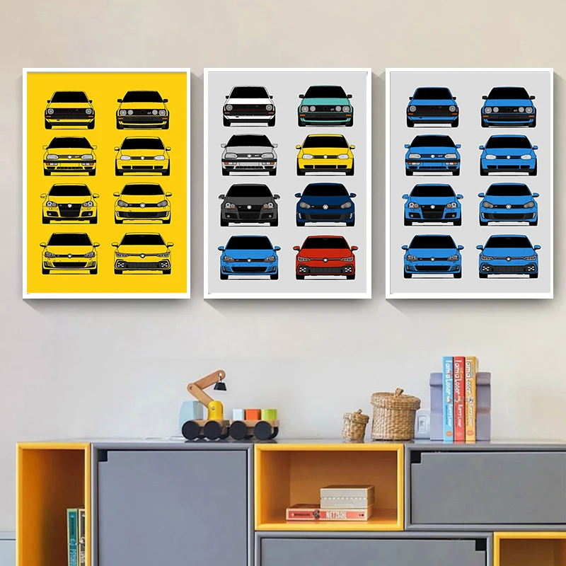 Постер с изображением мирового автомобиля искусство гольф эволюция Фольксваген