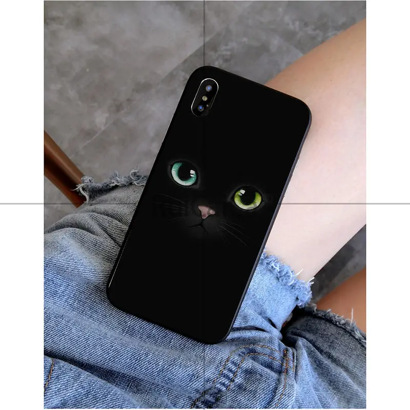 Ruicaica Черный кот часы Глаза Мягкий чехол для телефона из ТПУ iPhone X XS MAX 6 6S 7 7plus 8 8Plus 5
