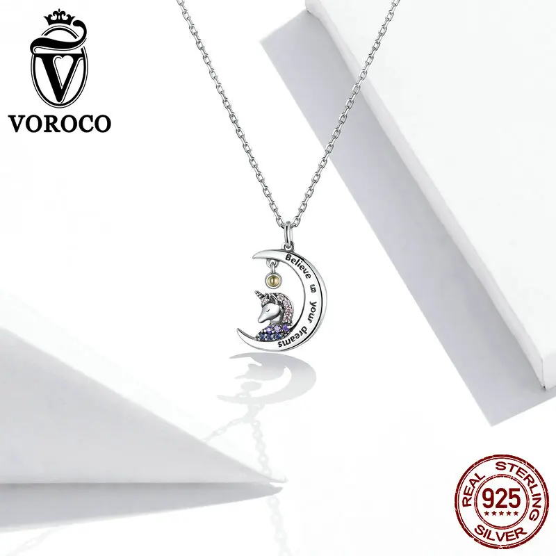 Женское ожерелье с цепочкой VOROCO серебряное из стерлингового серебра 925 пробы
