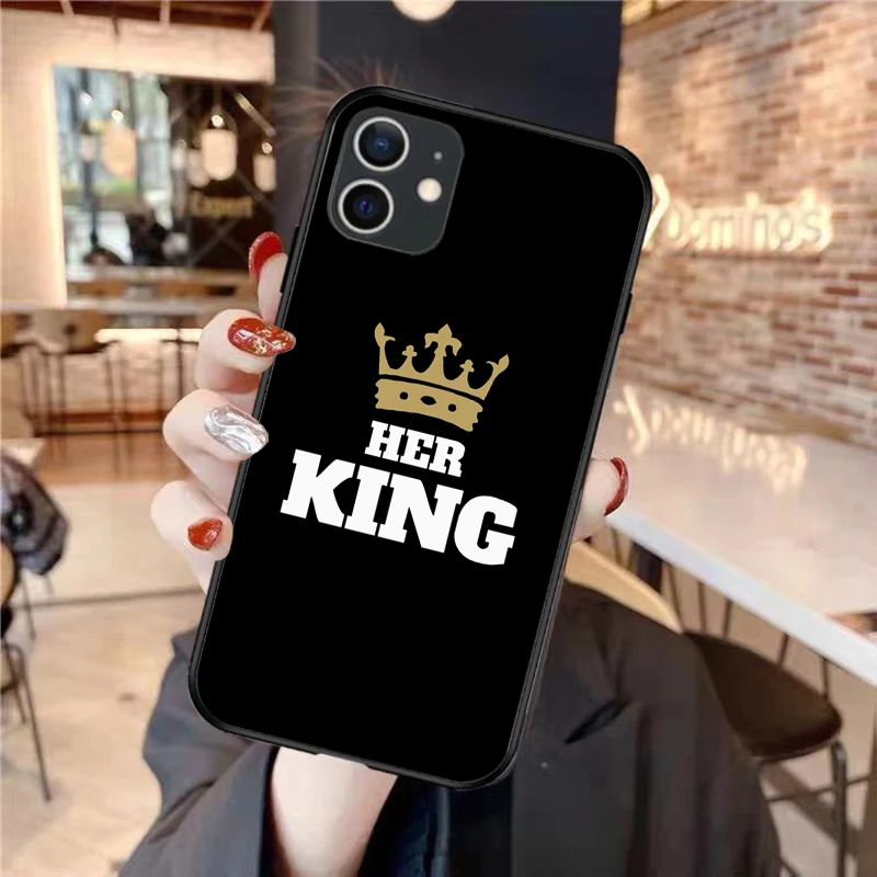 

Luxury Fashion King Queen Alphabet Black Silicone TPU Phone Cover Case For iPhone 12 Pro MAX Mini 11Pro Max 6 6S 7 8 Plus SE2020