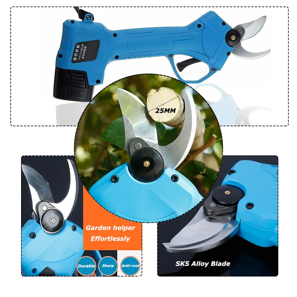 

500W 16.8V Cordless Pruner Electric Pruning Shears Pruning Scissors Garden Pruner Secateur Branch Cutter Cutting Tool w 2 Batery