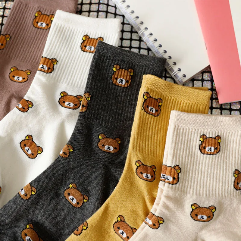 

2021 New Cartoon Women's Breathable Cotton Socks Cute Bear Lovely Animal Pattern Girl Sock Combed of Pure Cotton Female Socks