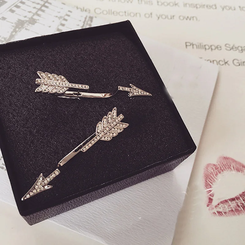 

1 piece/bag new fashion rhinestone arrow retro leaf feather earrings suitable for women's wedding and engagement piercing