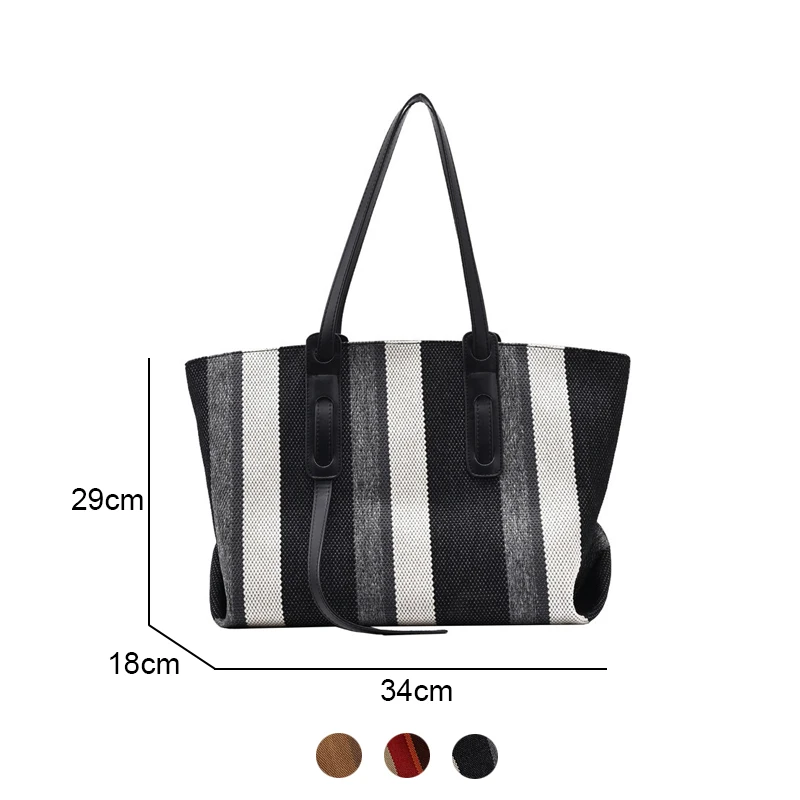 

Casual Stripes Canvas Tote Bags for Women 2021 Brand Large Capacity Shoulder Bag Big Shopper Bag Handbag Lady Purses Women's Bag