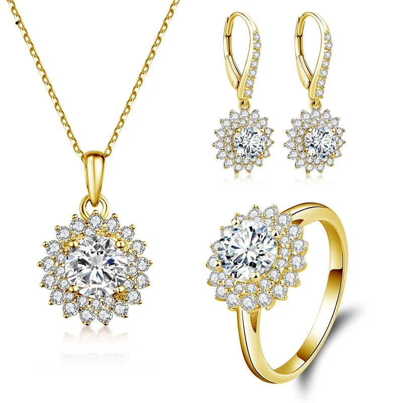 

QYI 1 Ct Round Woman Ring 14K Solid Yellow Gold Shiny Moissanite Ring Set Engagement Wedding Lovers Jewelry Gift