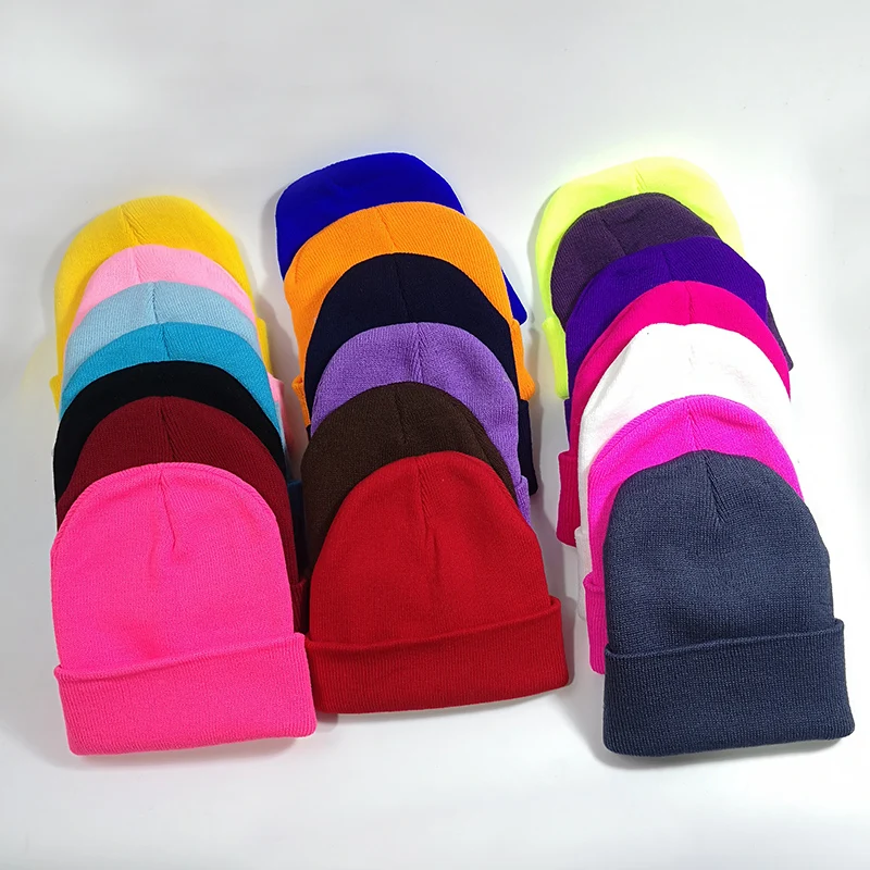 

Winter Candy Color Knitted Beanie Hat For Men Women Outdoor Flanging Unisex Boys Girls Skuilles Beanies Caps casquettes homme