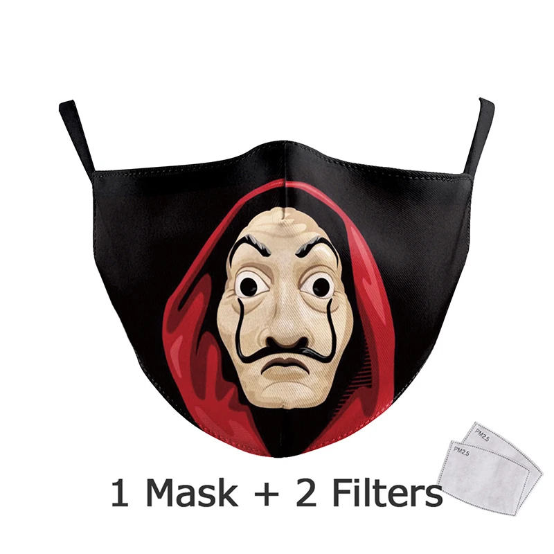Mouth Mask Reusable Cosplay Costume Adult Black Face Print Washable Fabric Masks PM2.5 Protective Dust | Красота и здоровье