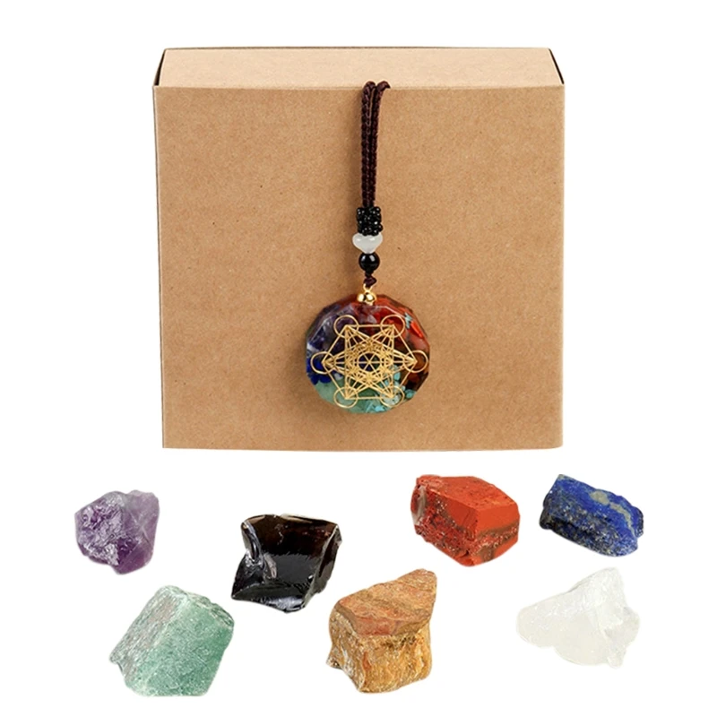 

7pc Chakra Stones and Crystals Healing Set Natural Raw Quartz Rough Rock Stones Crystal for Worry Anxiety Stress Relief