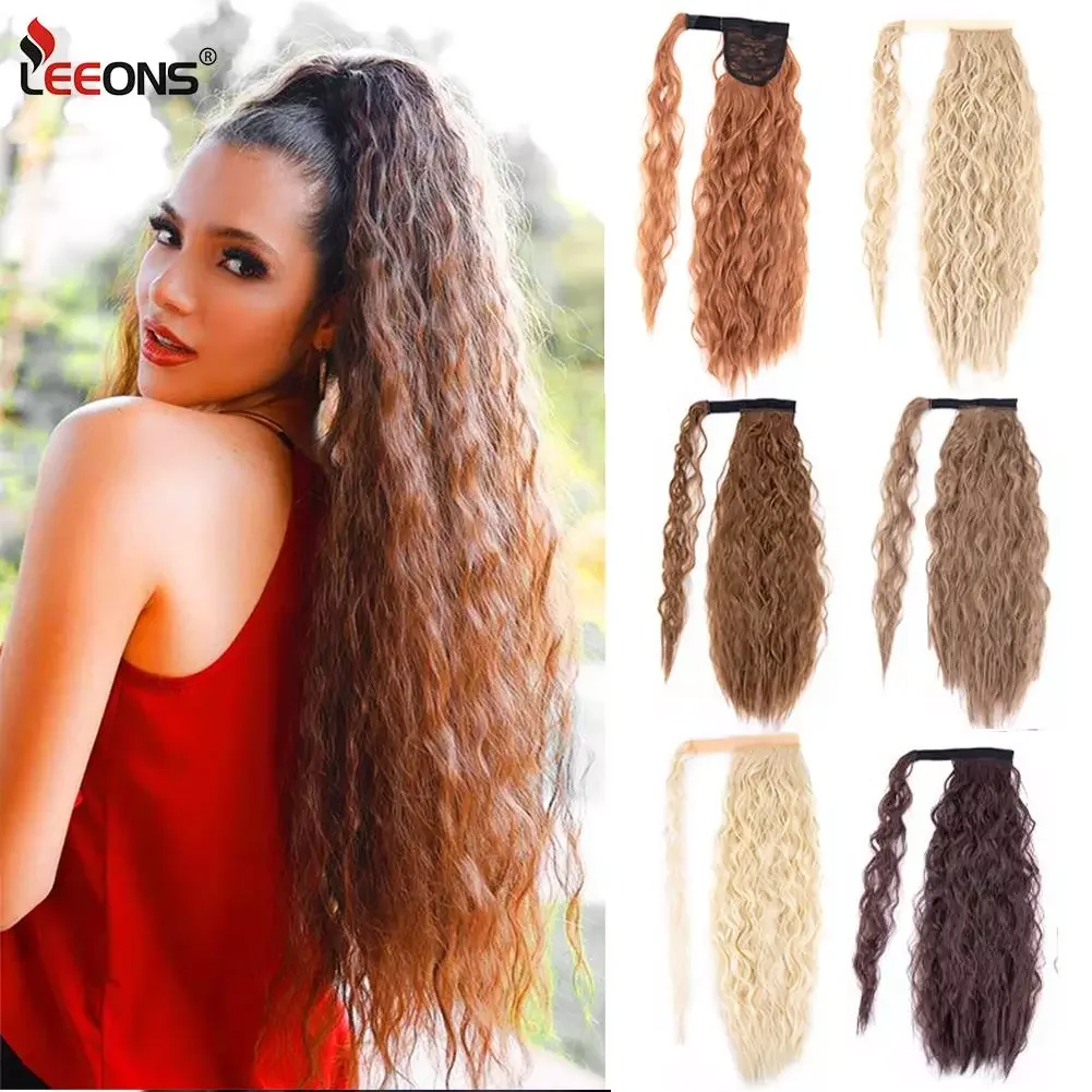 

22" Long Corn Wavy Ponytail Wrap On Clip High Puff Ponytail Natural Hair Ponytail Fake Hair Pieces Synthetic Ponytail Extensions