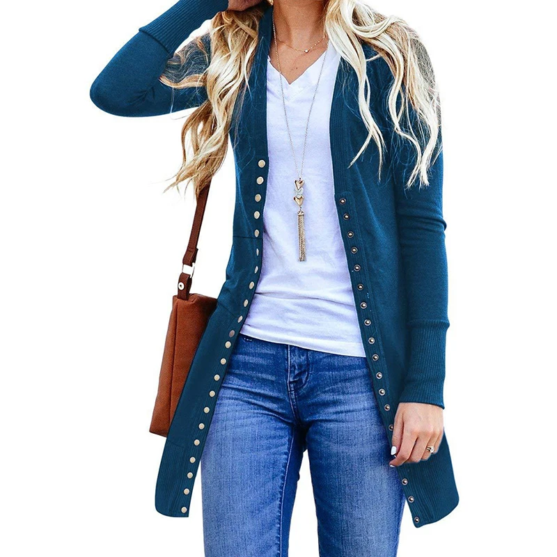 

Женский длинный кардиган Bigsweety, весенне-осенний вязаный однобортный свитер