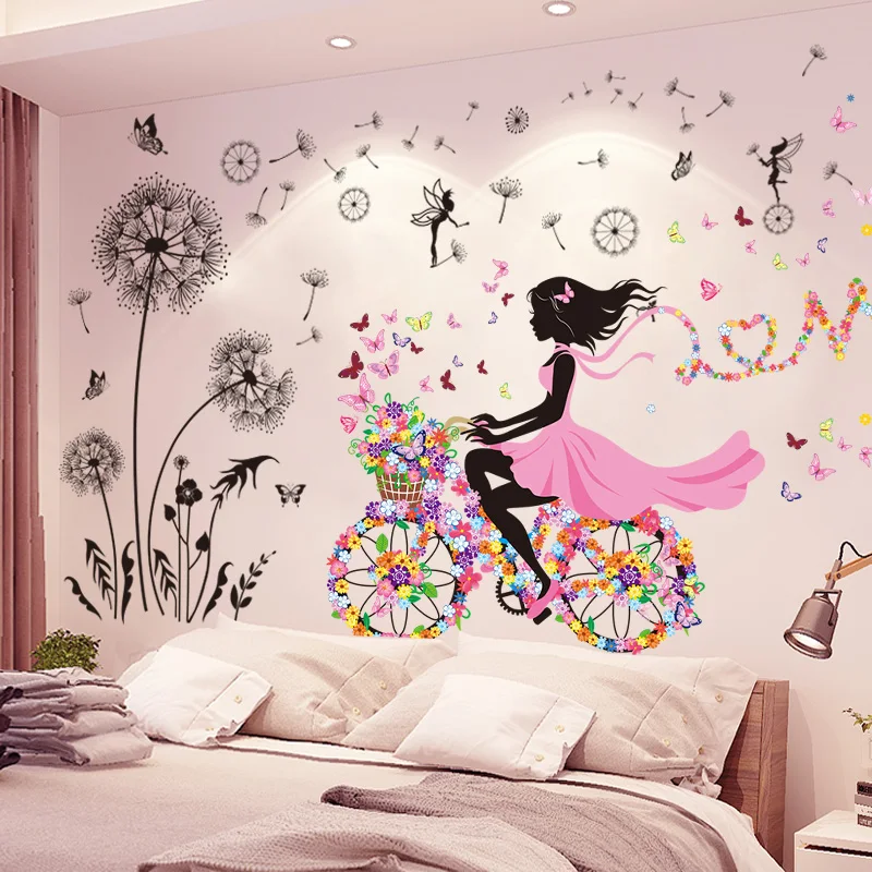 

[SHIJUEHEZI] Black Dandelion Flowers Wall Stickers DIY Girl Mural Decals for House Living Room Kids Bedroom Kitchen Decoration