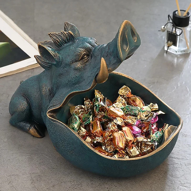 

1Pcs Wild Pig Figurine Big Mouth Pig Storage Box Home Decoration Ornamental Resin Art Sculpture Decorative