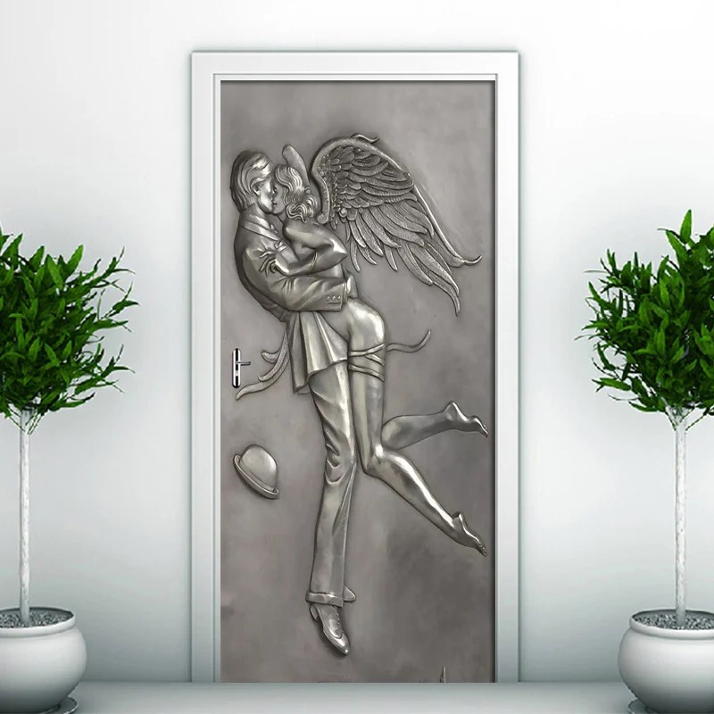 

Embossed Couple Angel Door Sticker Bedroom Door Decor Creative Diy Self-Adhesive Wall Mural Wallpaper for Living Room 3D Decals