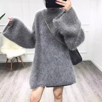 high quality new mink velvet solid trumpet sleeve sweaters coats 2022 autumn winter thicken warm turtleneck casual knit pullover