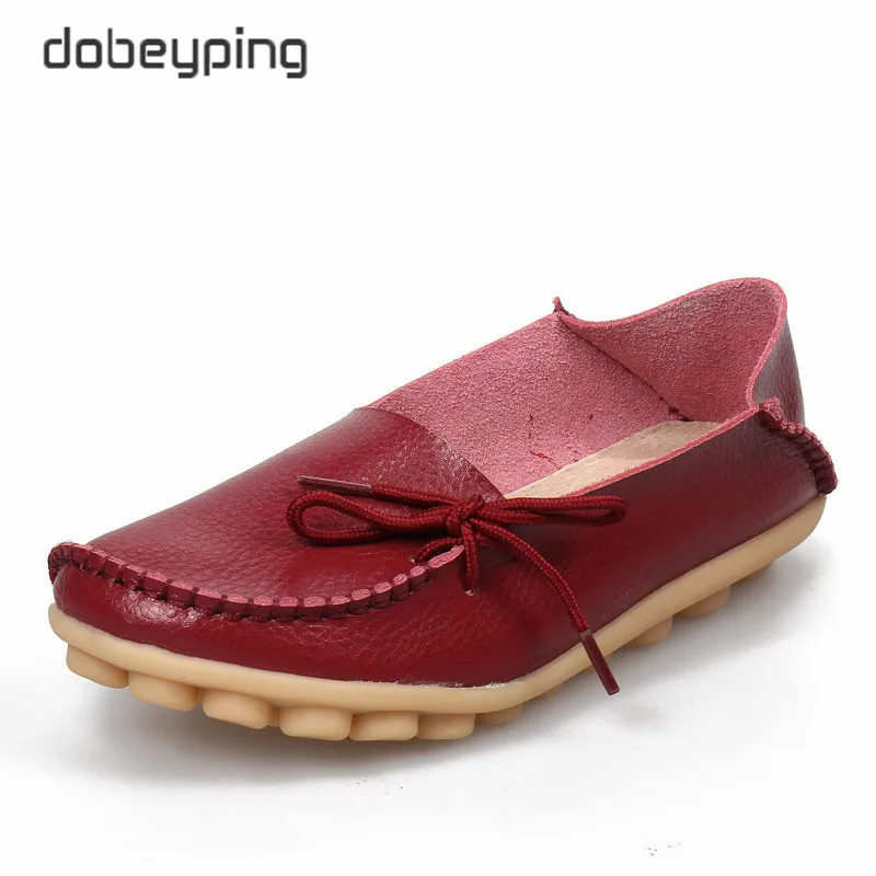 Wine Red Новые женские мокасины на плоской подошве г. Осенние женские лоферы женская обувь из натуральной кожи женские Балетки без застежки с бантом Размер 35-44 - Цвет: Wine Red