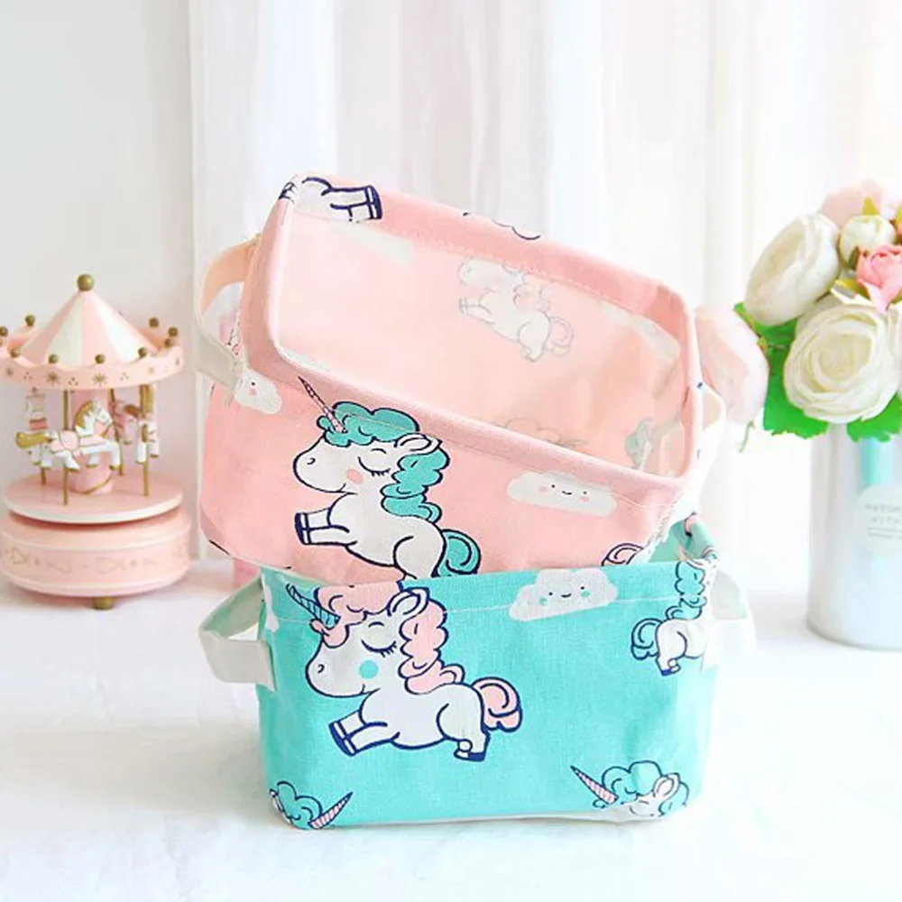 

Cartoon Canvas Storage Box Waterproof Coating Pony Desktop Organizer Blue