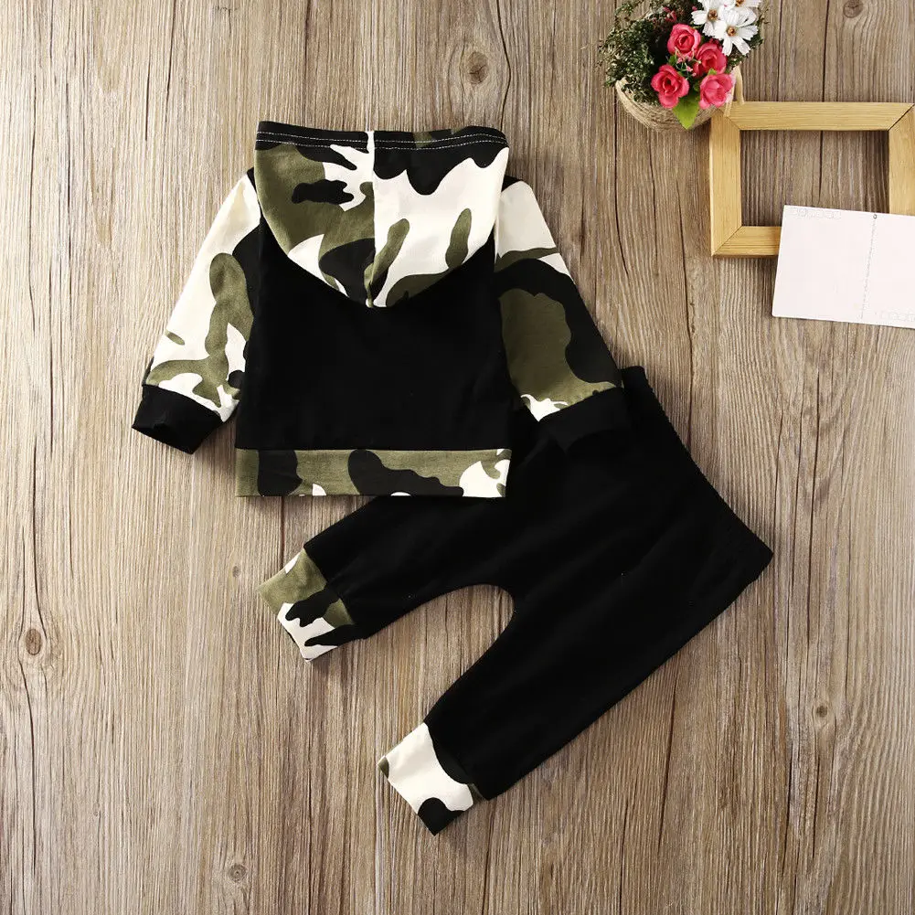 Hot Autumn Spring Infant Clothes Baby Clothing Sets Baby Boys Camouflage Camo Hoodie Tops Long Pants 2Pcs Outfits Set Clothes