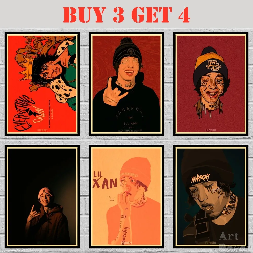 

18 Designs Rapper Lil Xan Kraftpaper Poster Alternative Abstract Art Painting Funny Wall Sticker 42X30cm