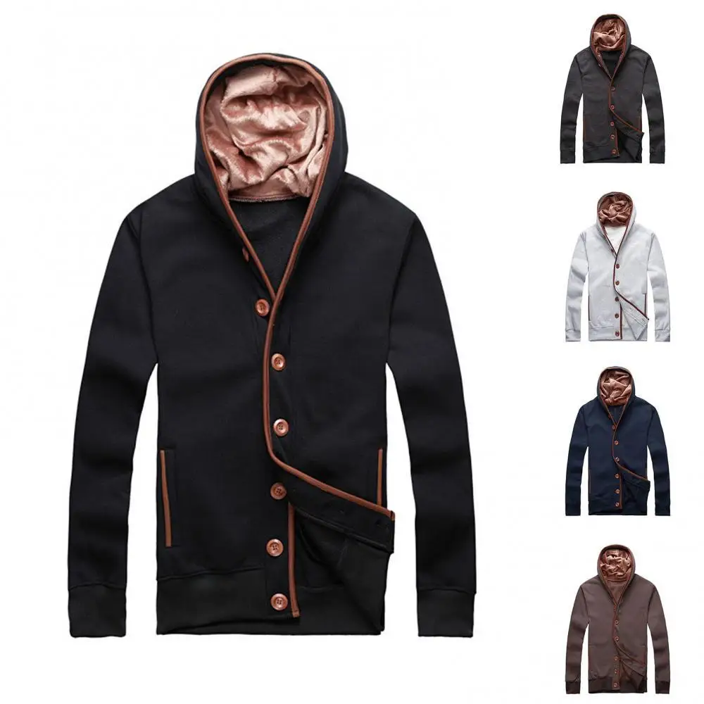 

Men Autumn Winter Buttons Long Sleeve Coat Casual Hooded Cardigan Outwear Jacket