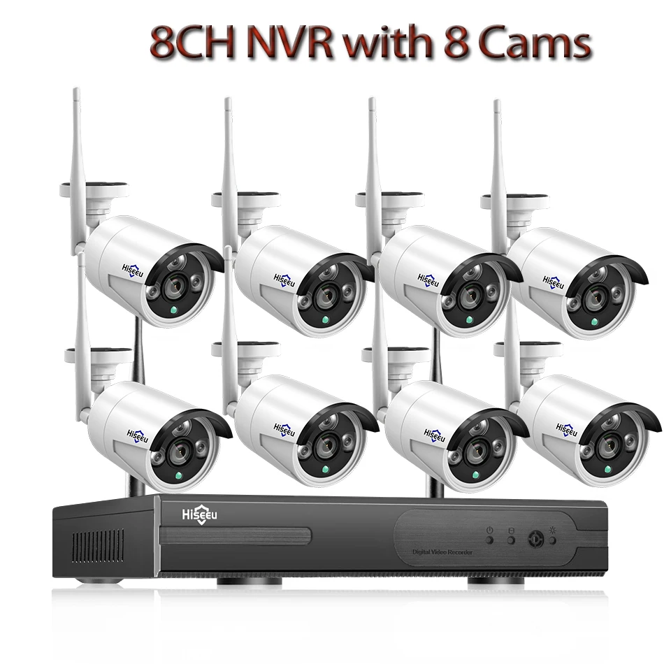 8CH NVR with 8 Cams 2MP 1080P CCTV система 8ch HD Беспроводной NVR комплект 3 ТБ HDD Открытый ИК Ночное Видение IP Wifi камера система безопасности видеонаблюдения Hiseeu - Цвет: 8CH NVR with 8 Cams