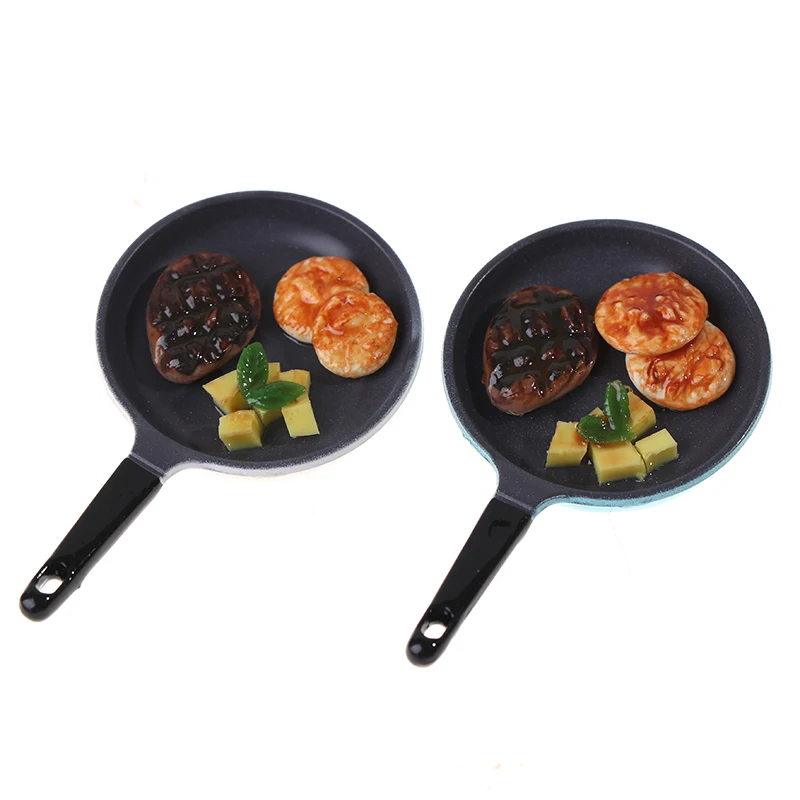 

1/12 Scale Dollhouse Miniature Mini Steak Frying Pan Model Kitchen Accessories