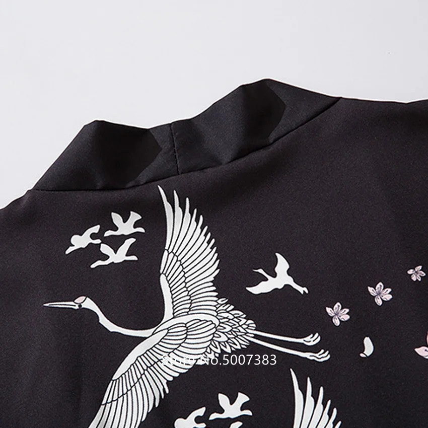 

Harajuku Asian Japanese Traditional Clothing Kimono Adult Women Men Retro Crane Printed Jacket Warrior Streetwear Fashion Haori