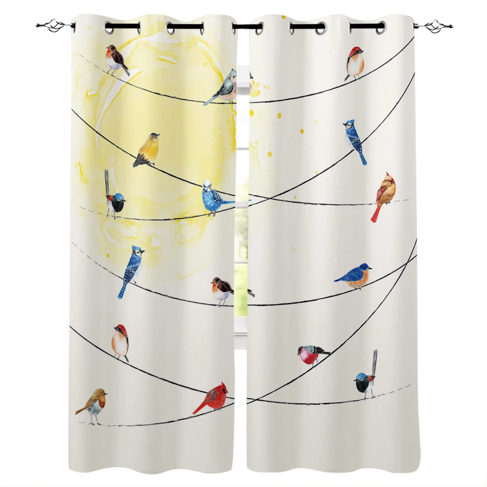 Птиц на проводе являются прекрасный занавес с изображением животных для Кухня в