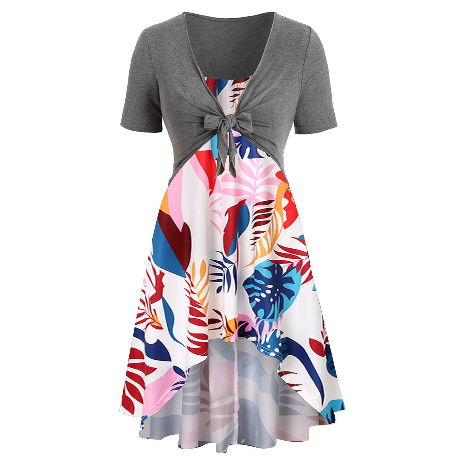 Женские летние платья короткий рукав бант с бандажным лифом Цветочный Принт