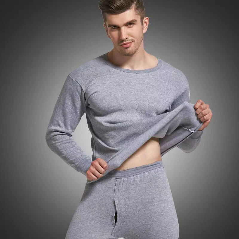 Men's Thermal Underwear Plush Thickened Winter Fashion Slim Fit Autumn Pants Round Neck Suit Bottomed Shirt
