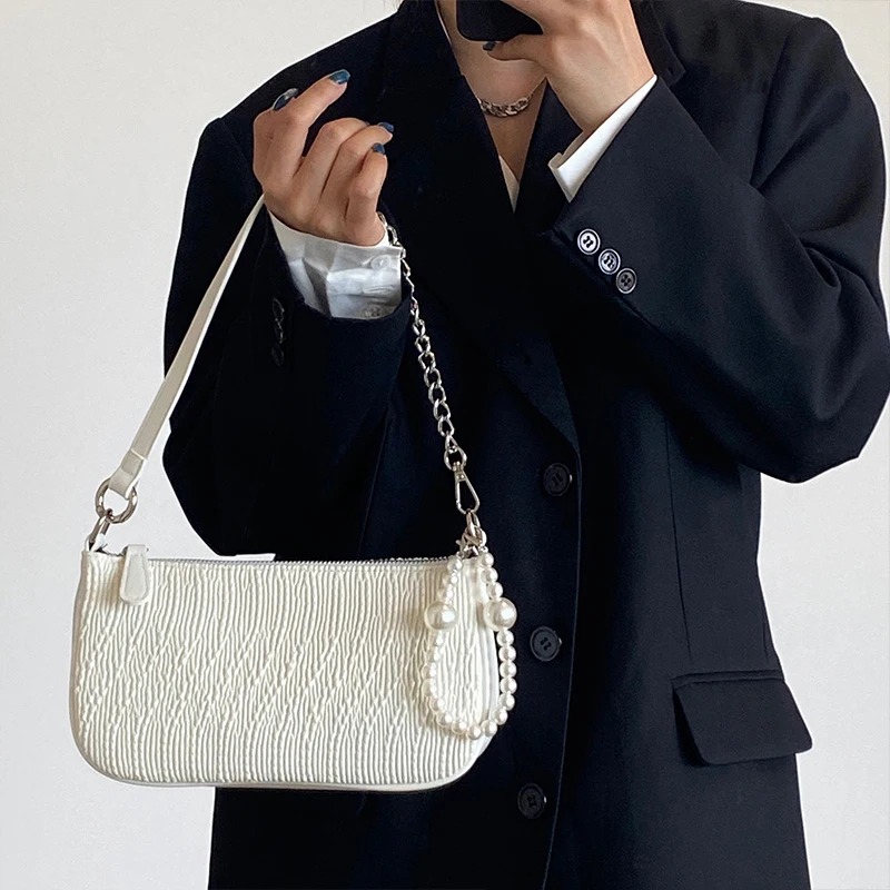 

Pearl White Shoulder Bags 2021 New Design Summer Leather Handbags For Women's Small Mobile Bag And Purses Bolsos Para Mujer Sac
