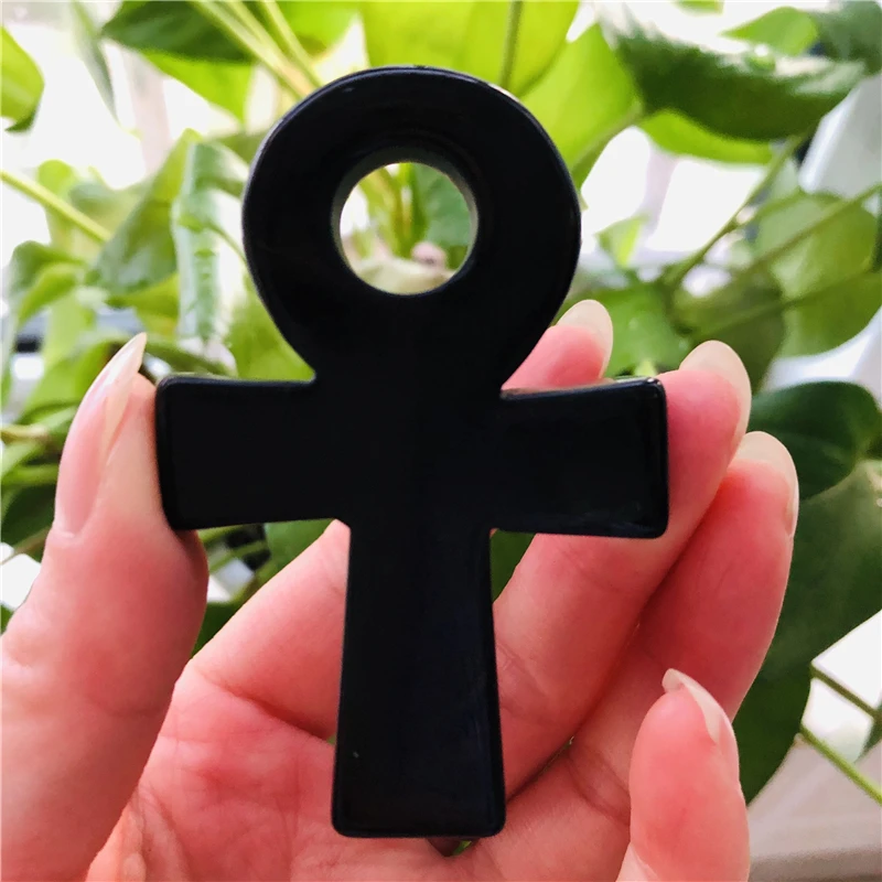 

Hand carved healing crystal Anka cross natural obsidian anka decorative carving craft
