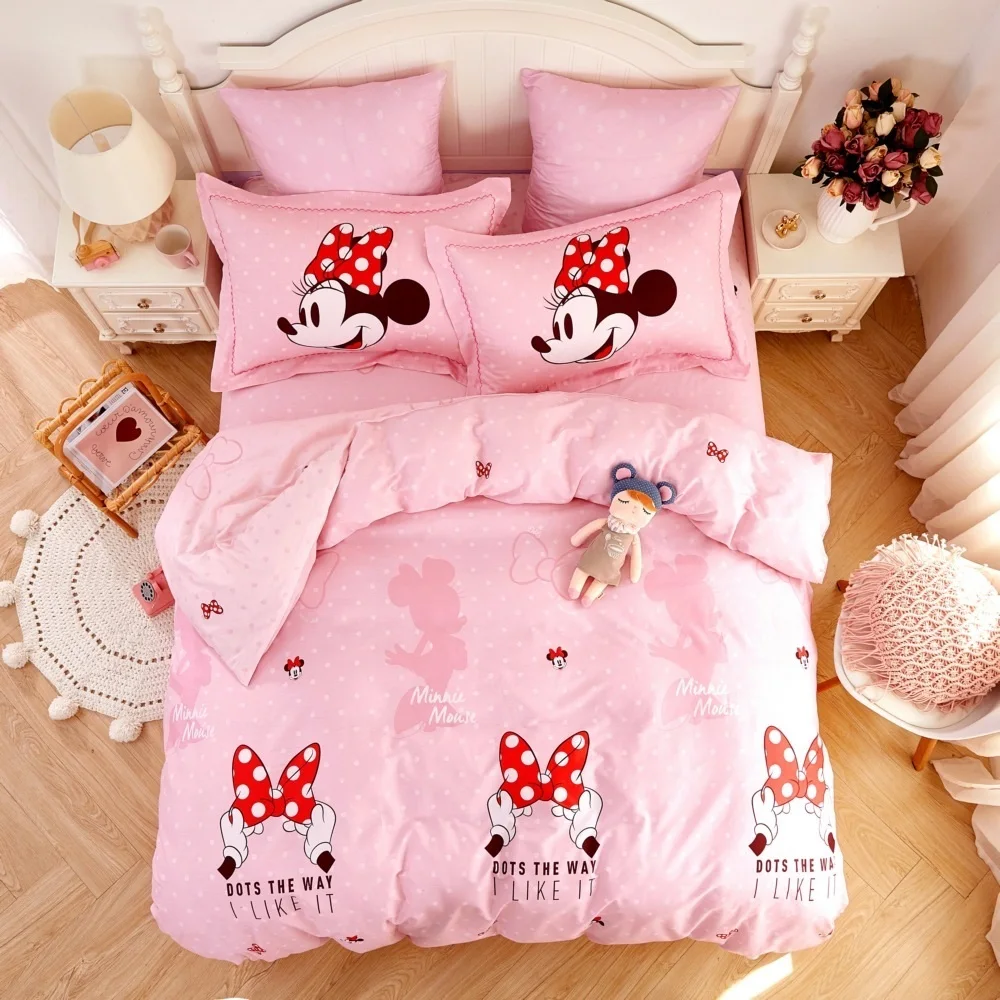 

Disney Blue Mickey Minnie Mouse 4pcs Bedding Set Twin Queen Duvet Cover Pillowcases Flatsheet for 1.2m 1.5 1.8m Kids Bed Gifts