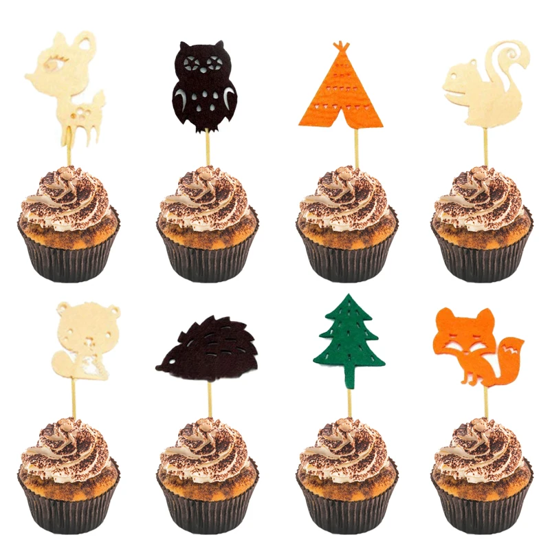 

Chicinlife 8Pcs Woodland Forest Animals Cupcake Topper Happy Birthday Party Baby Shower Kids Favors Cake Accessories Supplies