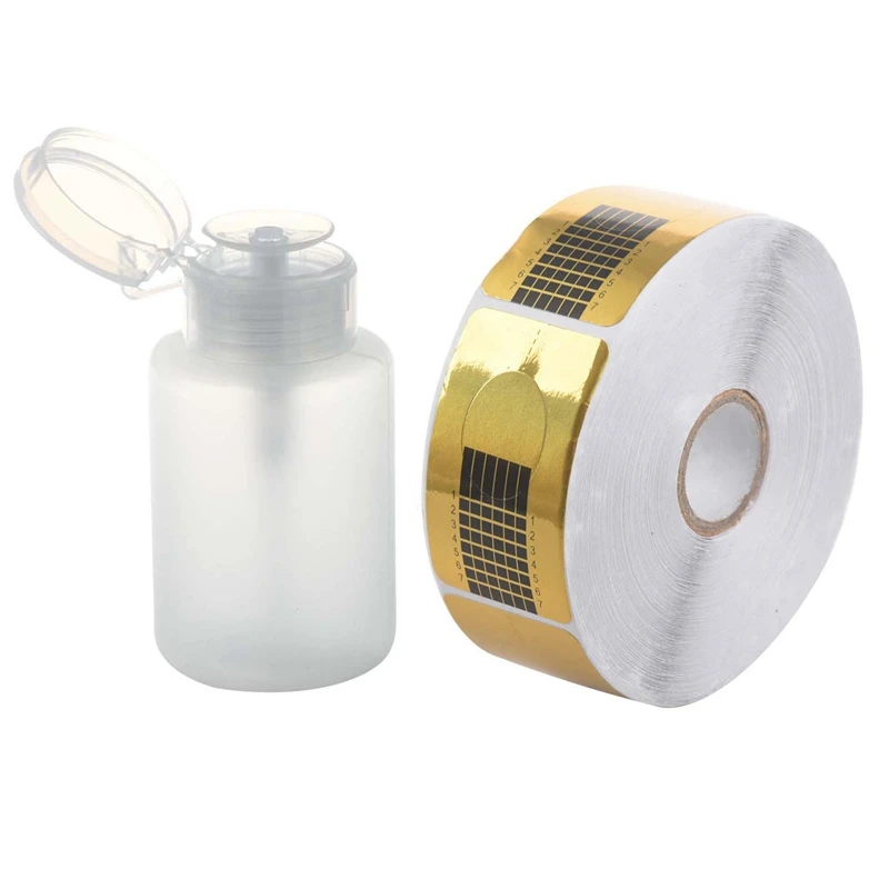 

150Ml Nail Art Makeup Polish Plastic Pump Dispenser With 500Pcs Nail Forms Tool For Acrylic UV Gel Tip Extension