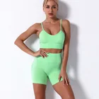 Женский спортивный костюм для йоги, бесшовный бюстгальтер и шорты с высокой талией, спортивный костюм из 2 предметов, однотонная Спортивная одежда для женщин