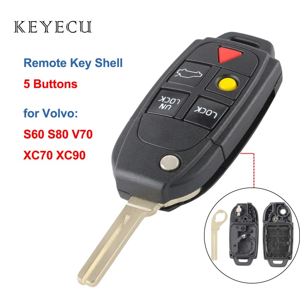 Keyecu-carcasa de llave de coche remota, 5 botones, reemplazo de carcasa para VOLVO S60, S80, V70, XC70, XC90