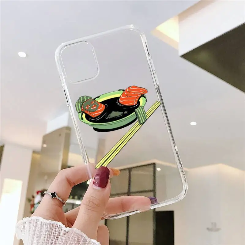 

cute cartoon sushi Phone Case Transparent for iPhone 6 7 8 11 12 s mini pro X XS XR MAX Plus SE cover funda