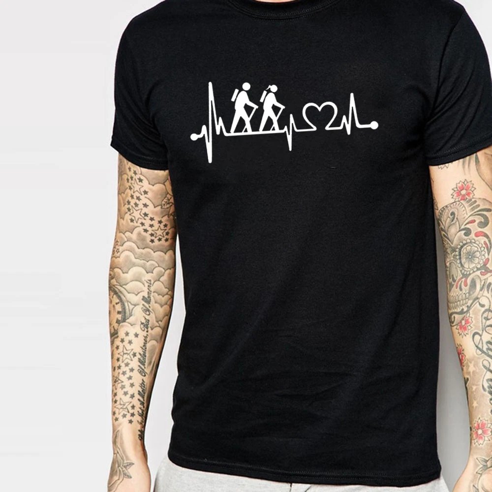

Hiking Hiker Couple Heartbeat Lifeline print cotton t shirt for men boy friend summer shirt graphic tees tops hipster