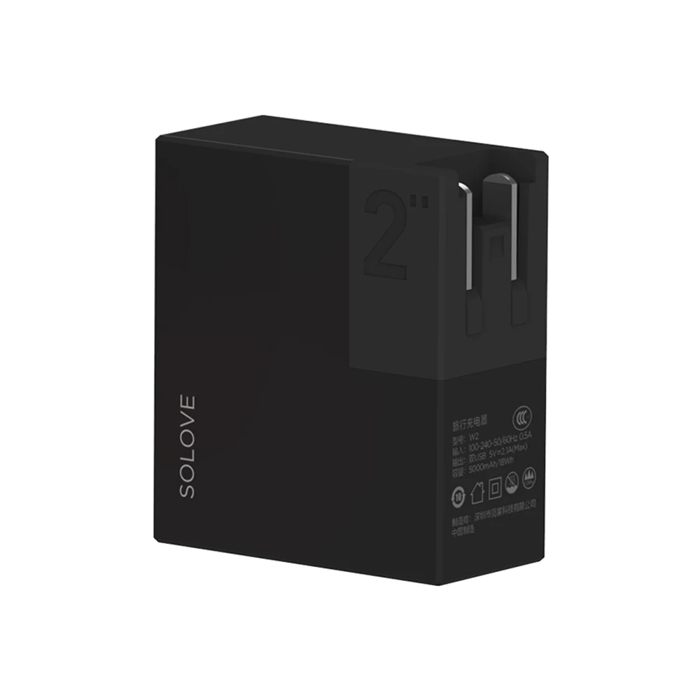 Xiaomi SOLOVE портативное зарядное устройство для путешествий W2 складной Универсальный США ЕС Великобритания штекер Адаптер 5000 мАч банк питания USB с двумя выходами