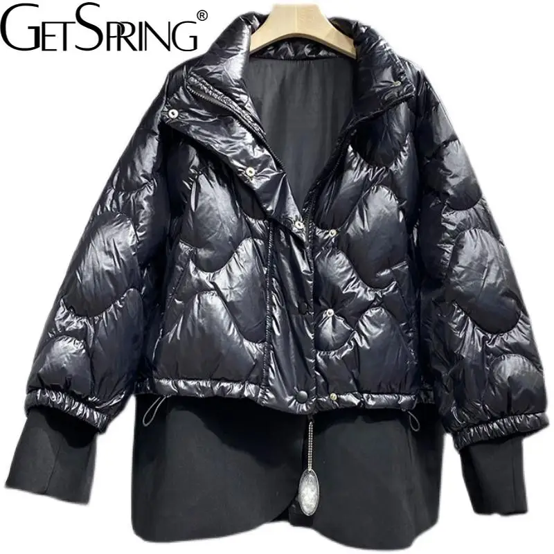 

Getspring, женские парки, асимметричные Лоскутные теплые свободные зимние куртки и пальто с подкладкой, асимметричные длинные пальто, 2022