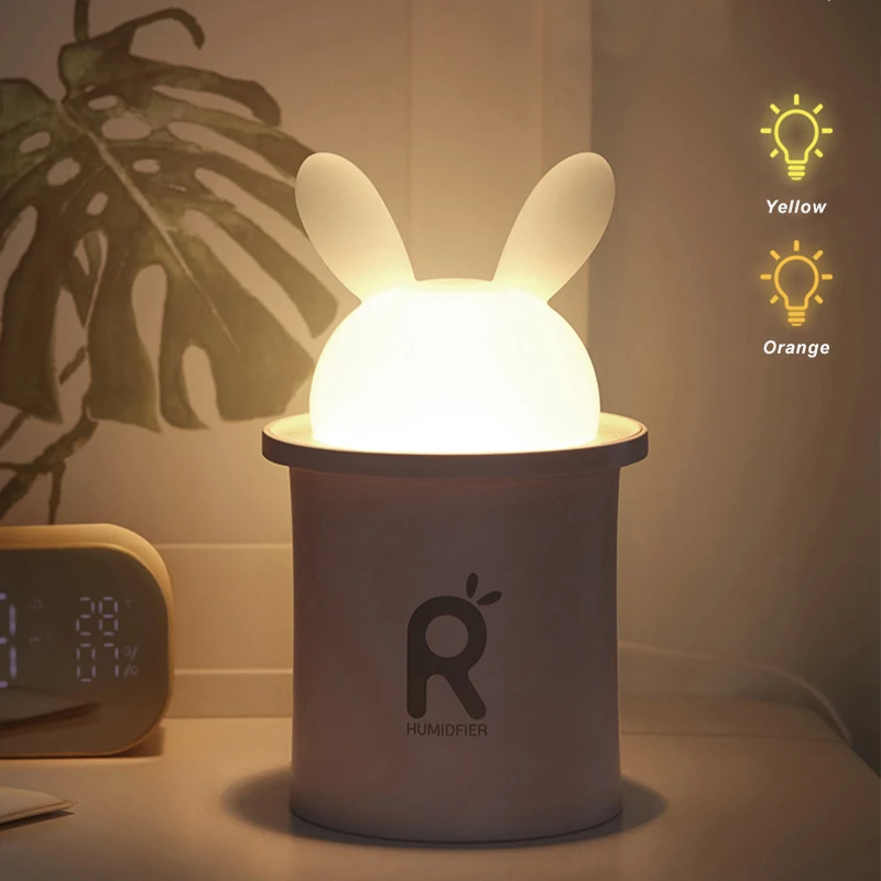 

Led Licht Lamp Met Ultrasone Luchtbevochtiger Voor Baby Cartoon Konijn 250Ml Usb Essentile Olie Diffuser Auto Luchtreiniger