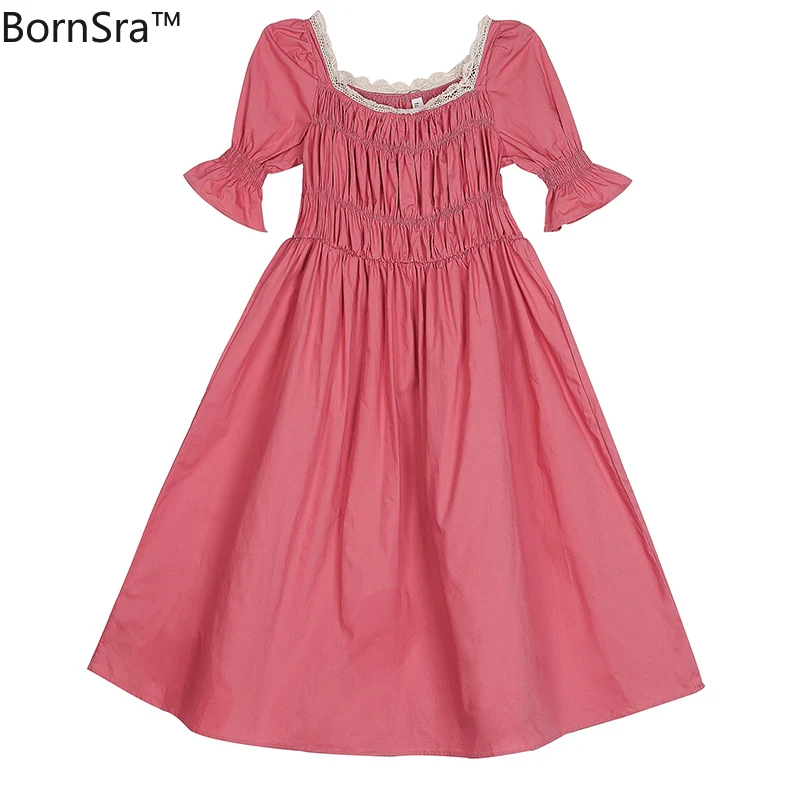 

Bornsra 2020 Summer Knee-Length Office Lady Patchwork Natural Party Dress Short Square Collar Dress Elegant Female Dress