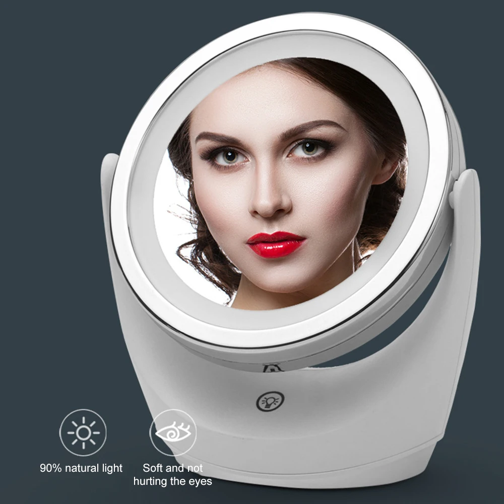 

USB Rechargeable Makeup Light Mirror Double-Sided Mirror 1x/5x Magnification Cosmetic Mirror 360 Degree LED Light Mirror 3 Gears