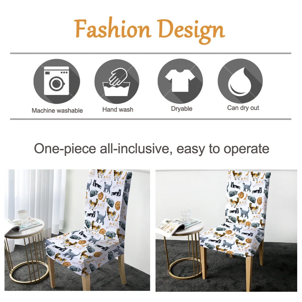 Милые чехлы для стульев с кошками съемные эластичные сидений рисунками животных