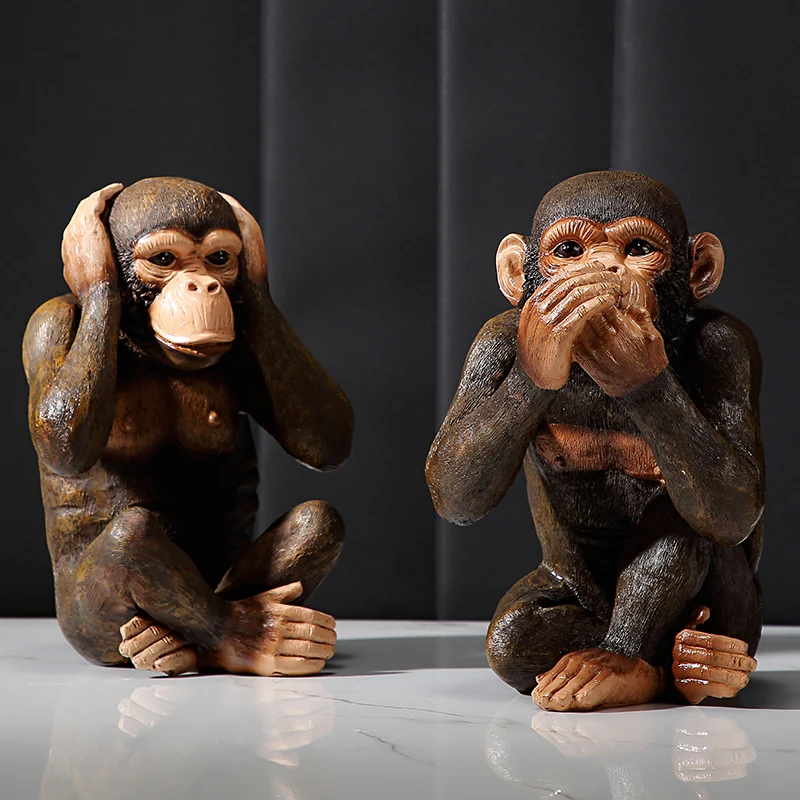

MGT Animals Orangutan Decoration Retro Three Wise Monkeys Statue Gorilla Arts Sculpture Resin Crafts Nordic Home Decoration