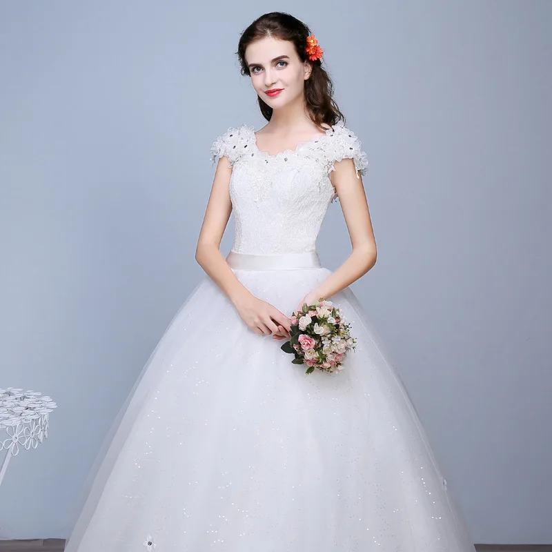 Женское роскошное бальное платье с круглым вырезом кружевное свадебное