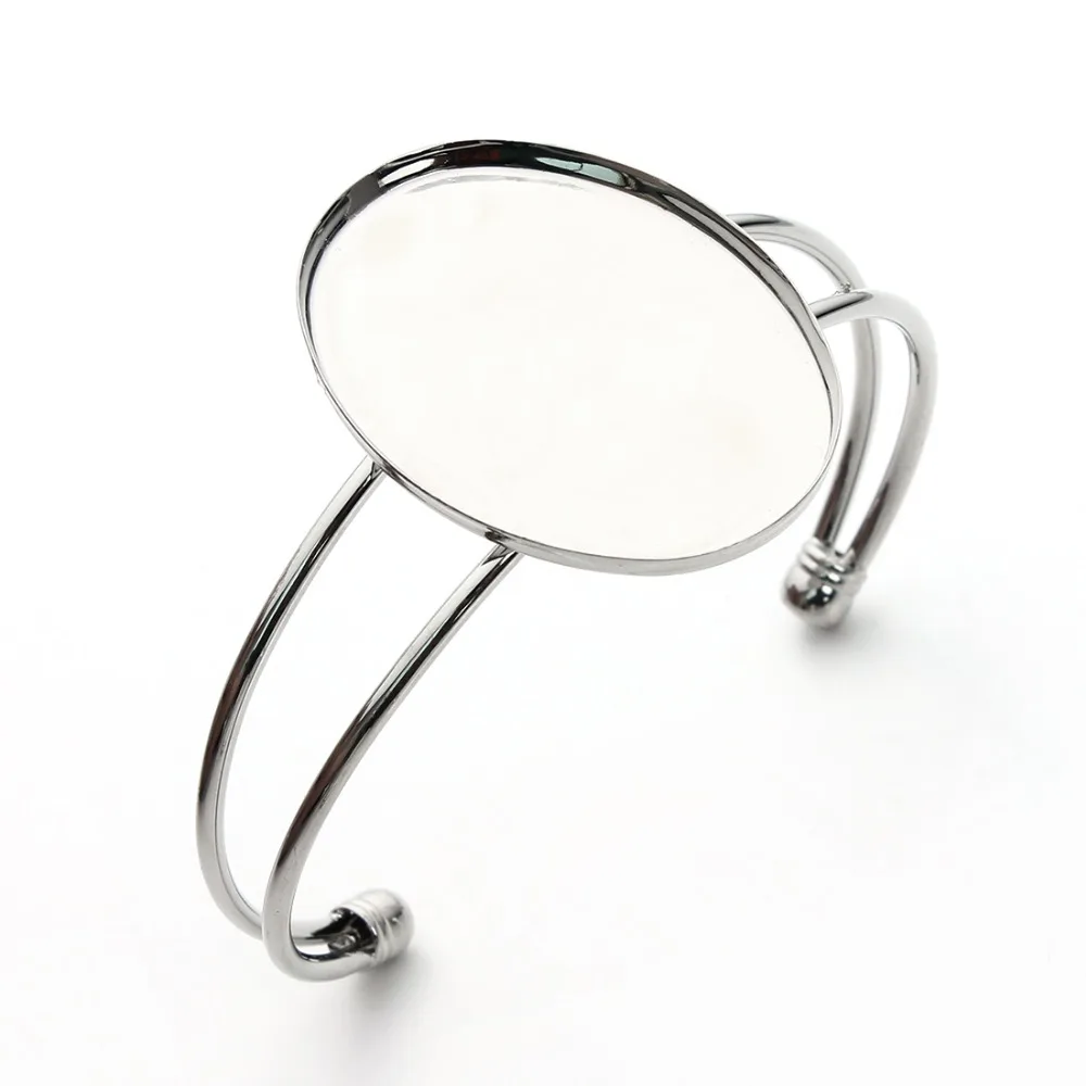 

1PC 40x30mm Cabochon Adjustable Opening Bracelet Settings Cabochons Bases Silver Color Bangle Blanks Trays