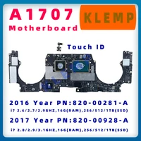 Tested OK  A1707 Motherboard i7 2.6GHz 2.7GHz 2.8GHz 2.9GHz 820-00281-A 820-00928-A For Macbook Pro 16GB  Logic Board
