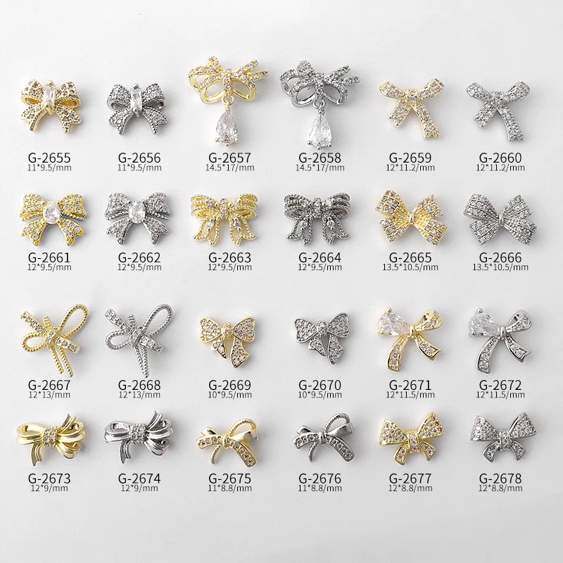 

2021 Spring New Nail Art Bow Zircon Crystal Pendant Water Drop Light Luxury Three-dimensional Bow G-2655 Nail Supplies
